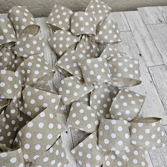 Christmas Tree Bows, Set of 6 Beige Polka Dot Bows, Holiday Bows, Christmas Bows - Picture 4 of 8